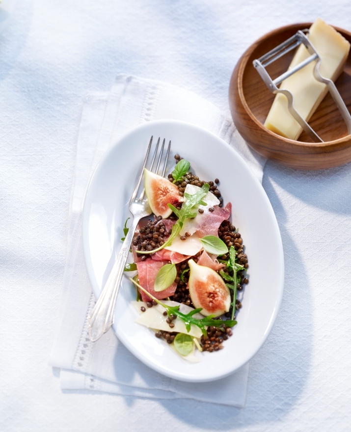 Insalata di lenticchie, con fichi e Gruyère DOP